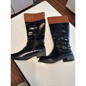 Woman's‎ Boots Size 8 1/2 Wide Calf Black and Brown Riding Boot Style Western